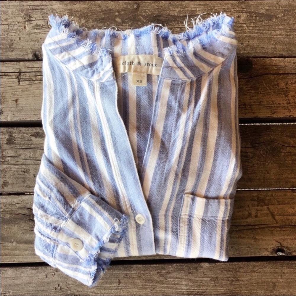 Cloth & Stone // Frayed hem striped shirt dress XS
